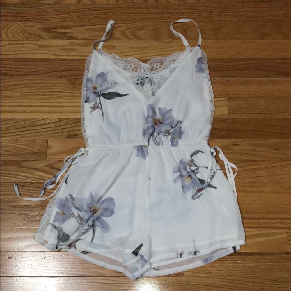 White floral lace romper